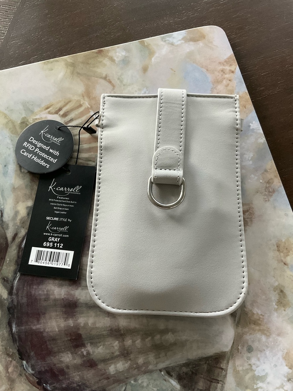 K. Carroll Gray RFID Protected Phone Pouch with Ring Closure NWT